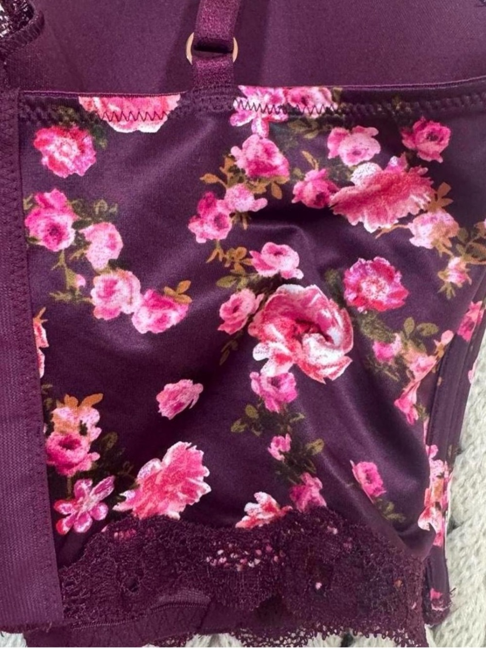 NWT Victoria’s Secret Dream Angels Burgundy Floral Lace Up Corset Bra Top Sz 32C - Picture 7 of 8